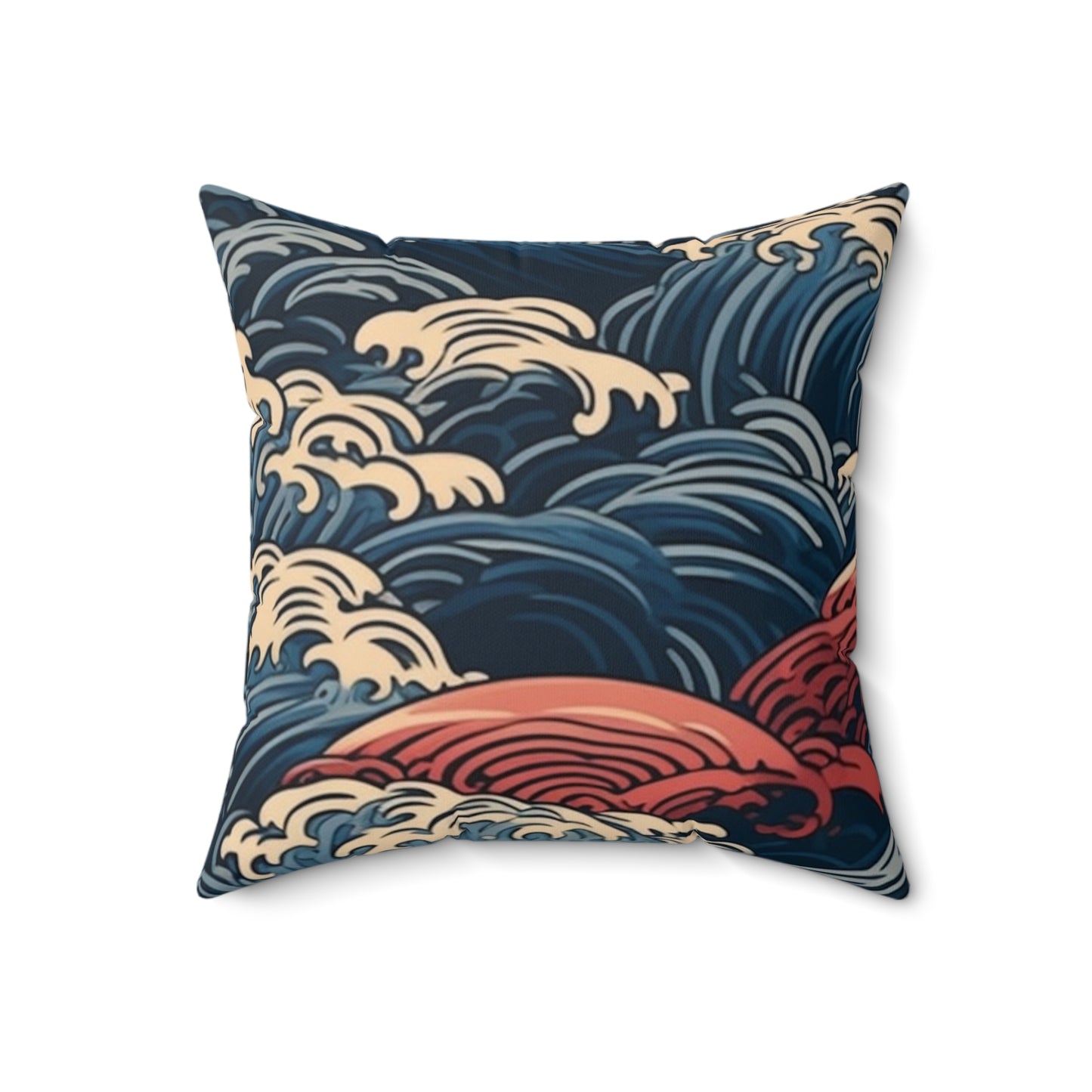Square Pillow Cover With Pillow Insert In Japanese Wave Pattern