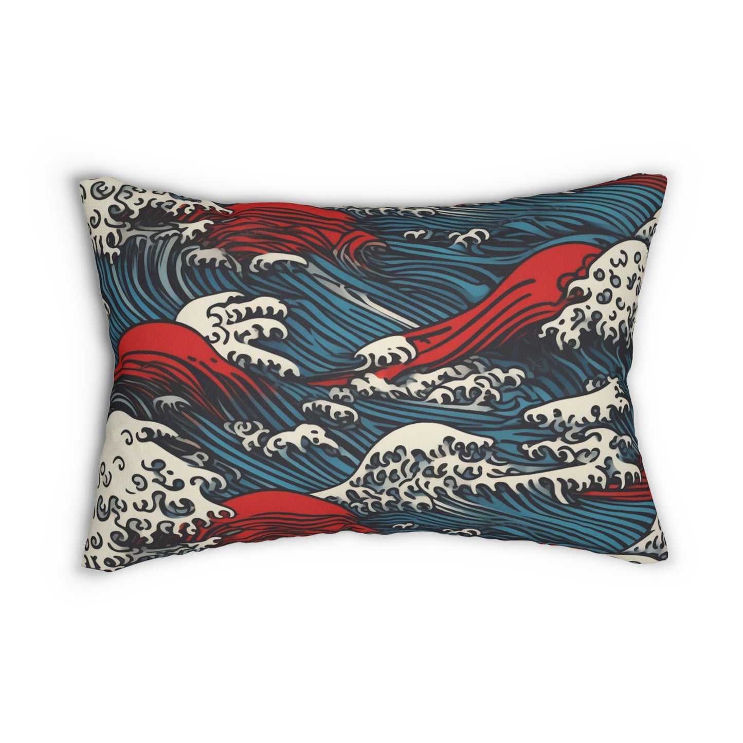 Lumbar Pillow With Pillow Insert In Japanese Wave Pattern 20"x14"