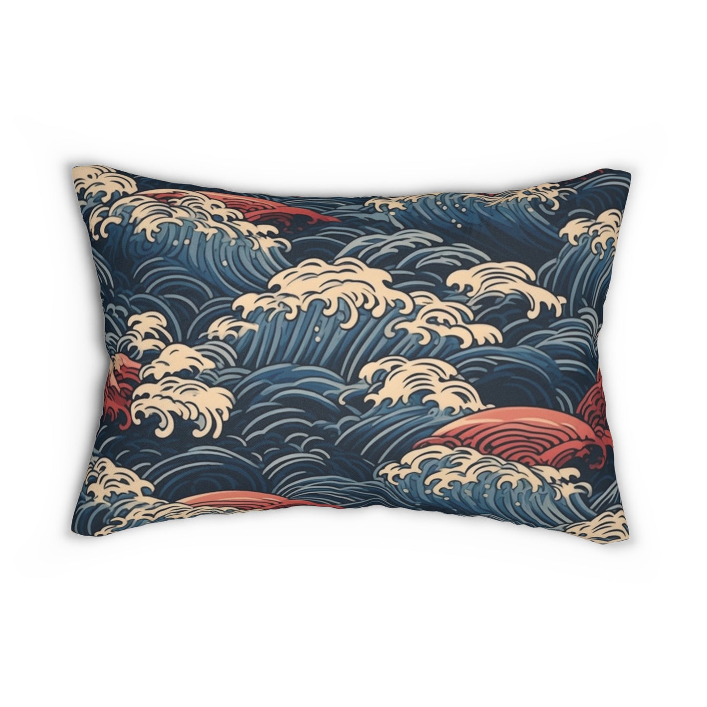 Lumbar Pillow With Pillow Insert In Japanese Wave Pattern 20"x14"