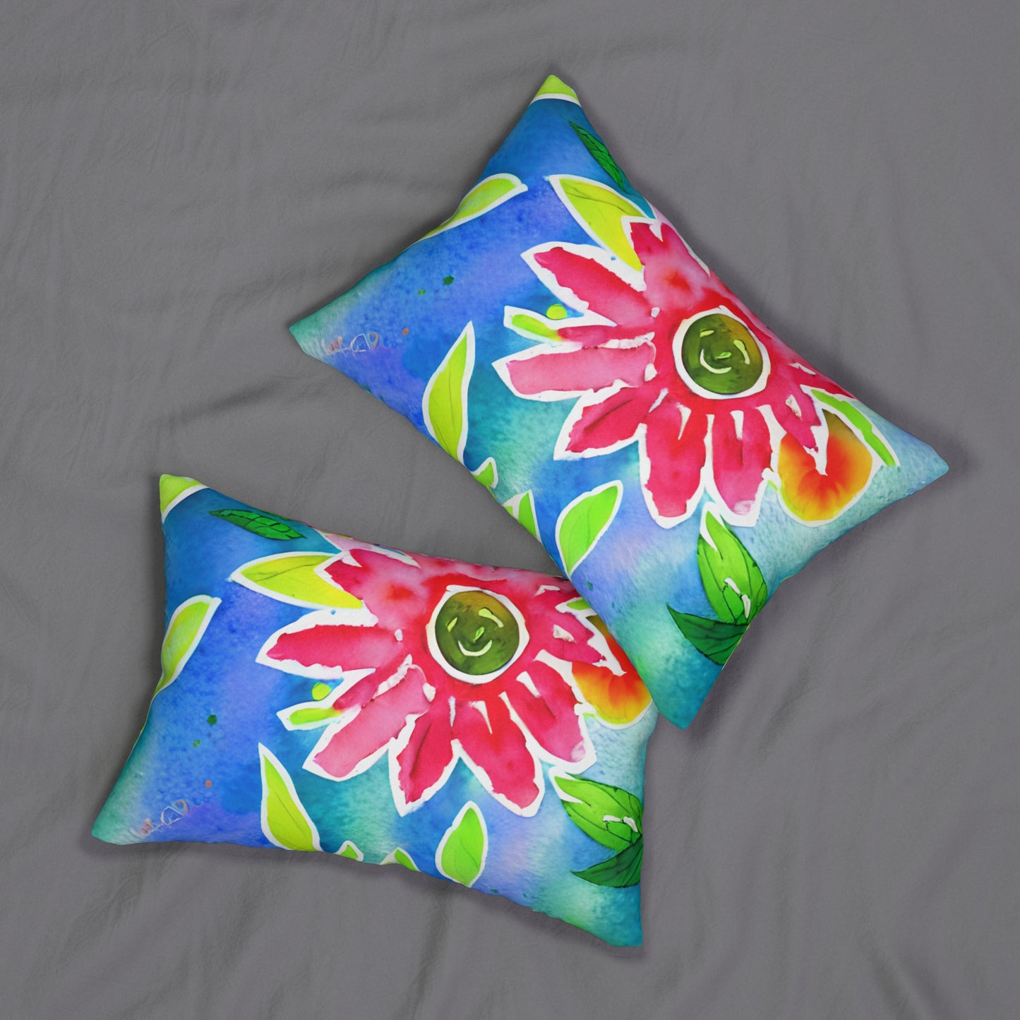 Lumbar Pillow With Pillow Insert In Watercolor Flowers Pattern 20"x14"
