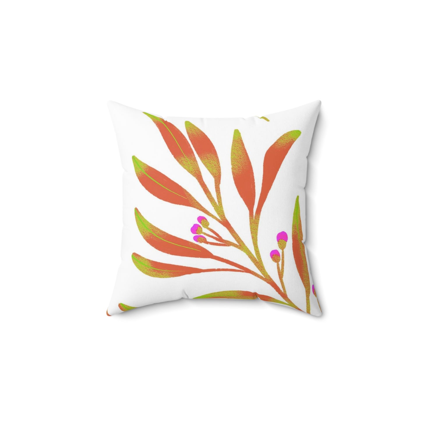 Square Pillow Cover With Pillow Insert In Rusty Leaves Pattern - White