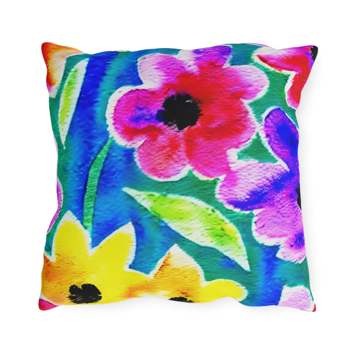 Outdoor Pillow In Watercolor Flowers Pattern