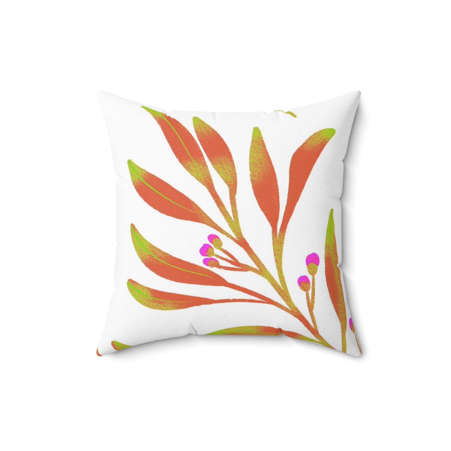 Square Pillow Cover With Pillow Insert In Rusty Leaves Pattern - White