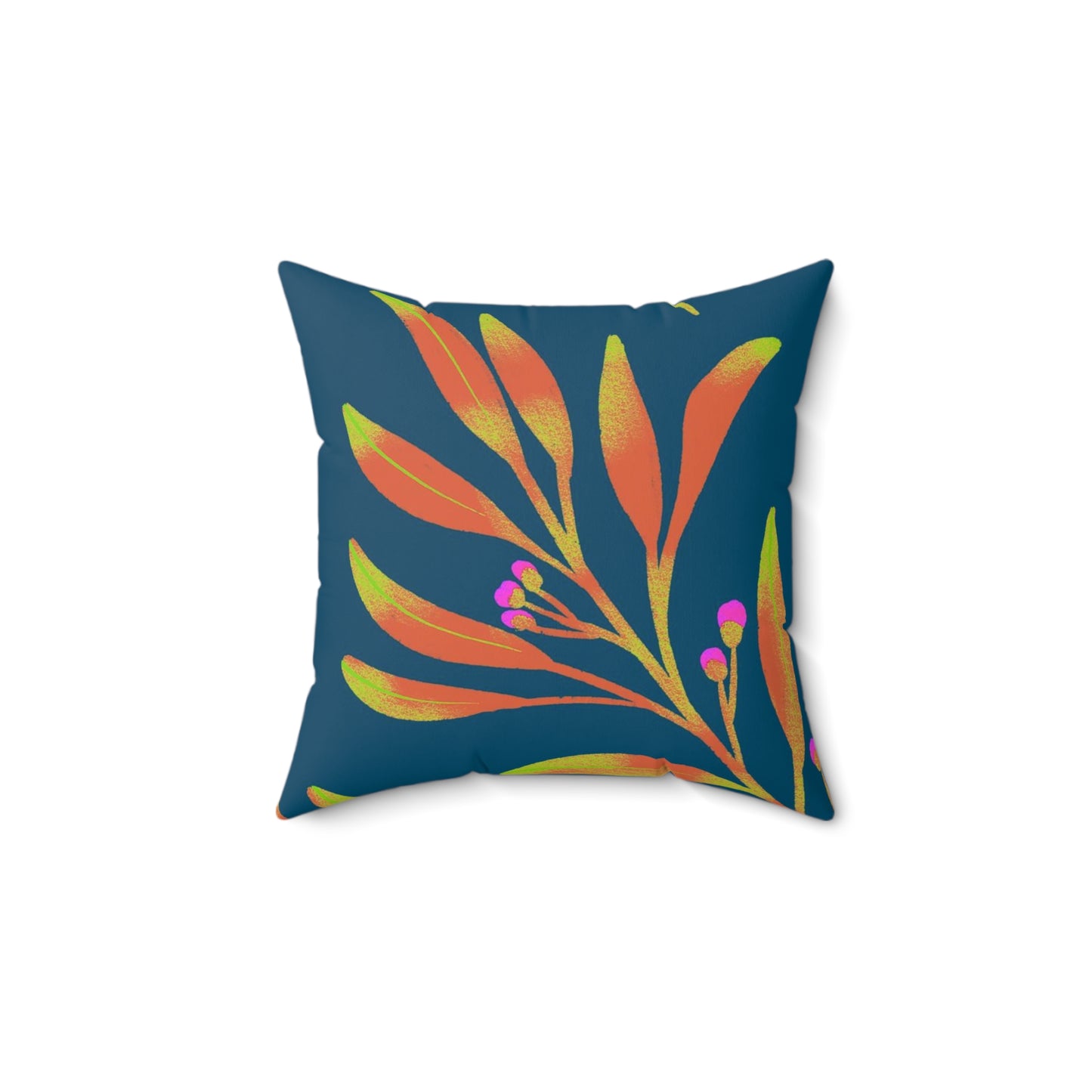 Square Pillow Cover With Pillow Insert In Rusty Leaves Pattern - Blue