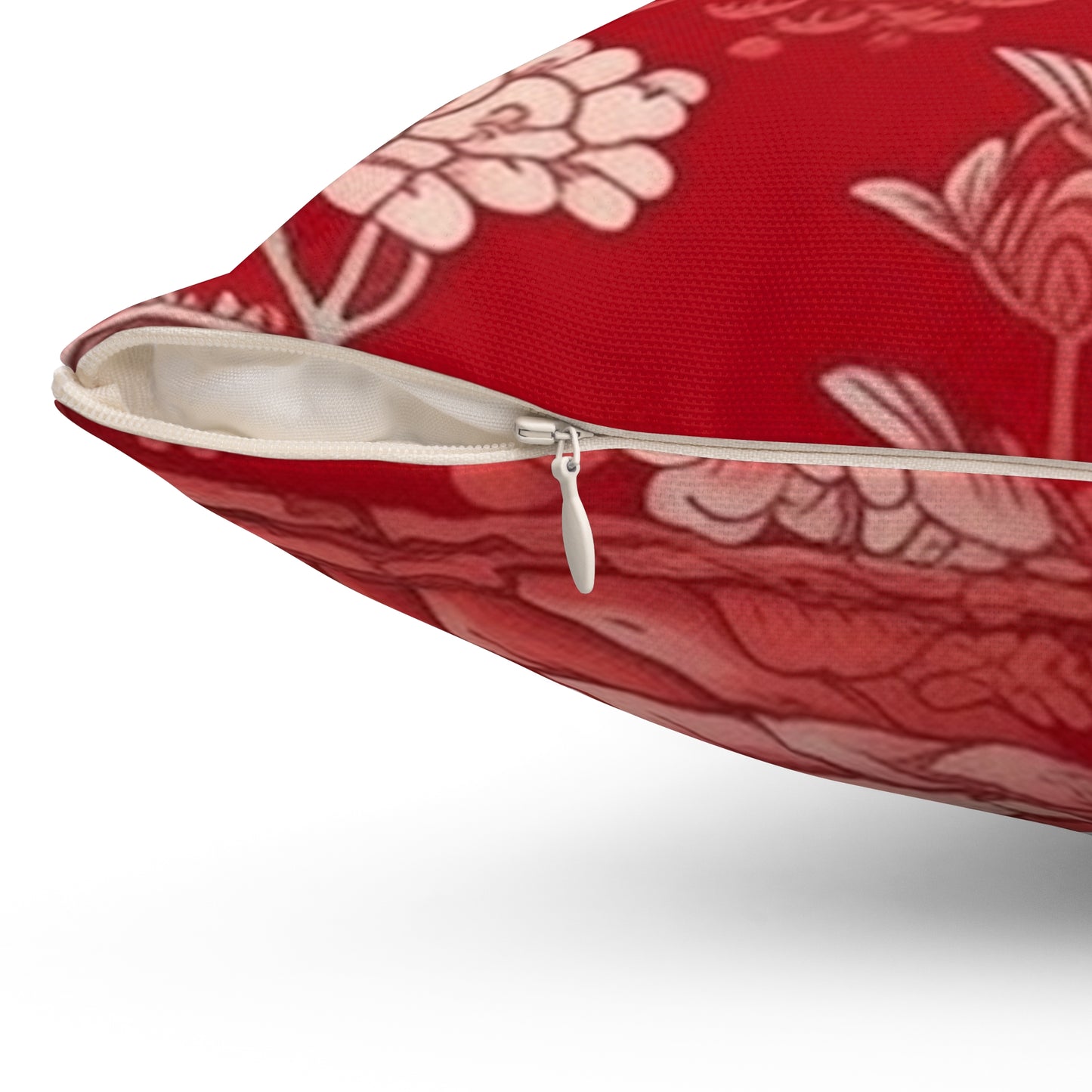 Square Pillow Cover With Pillow Insert In Red Chinoiserie Pattern