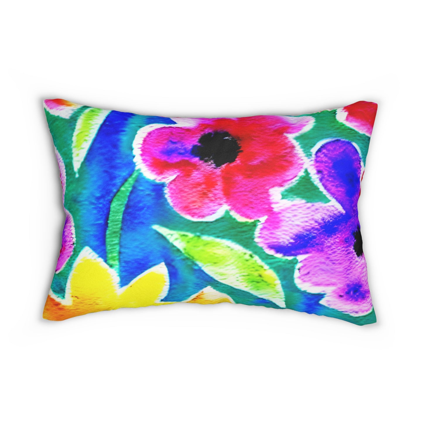Lumbar Pillow With Pillow Insert In Watercolor Flowers Pattern 20"x14"