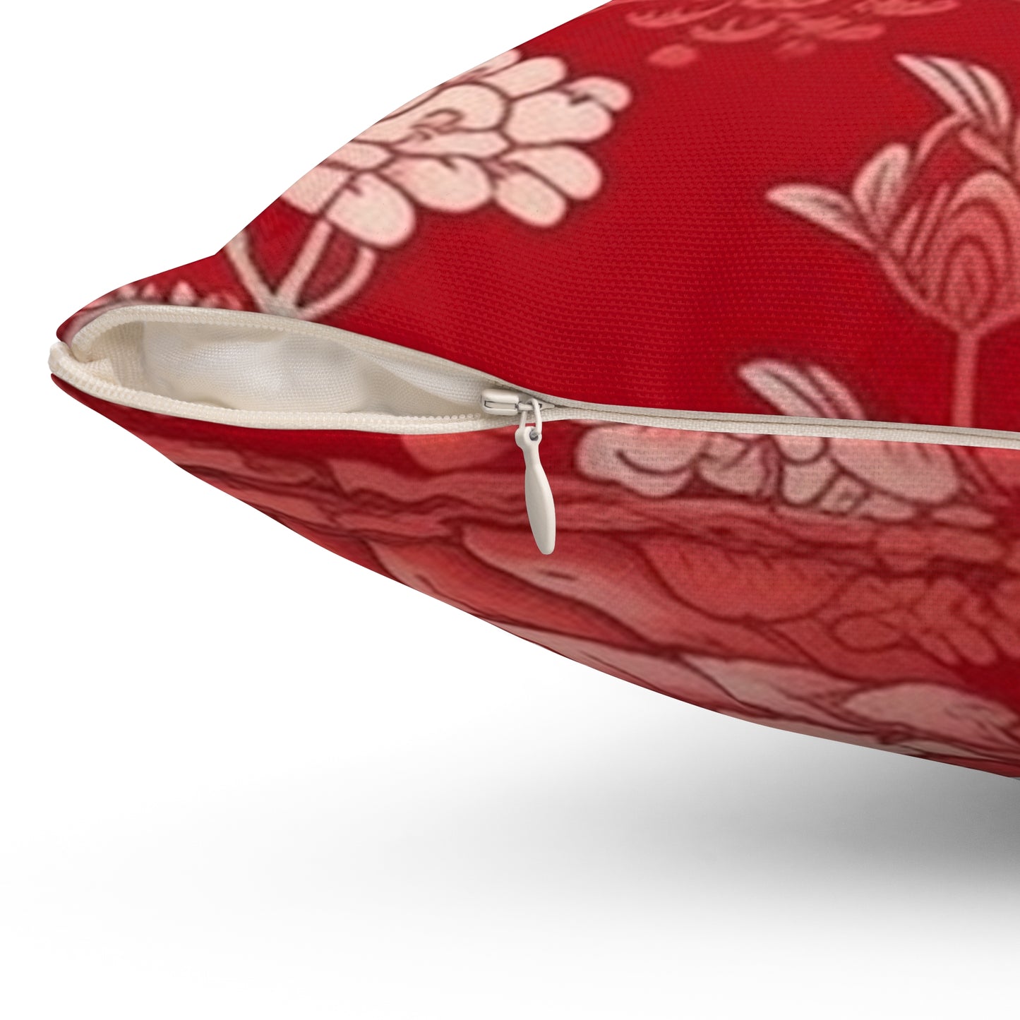 Square Pillow Cover With Pillow Insert In Red Chinoiserie Pattern