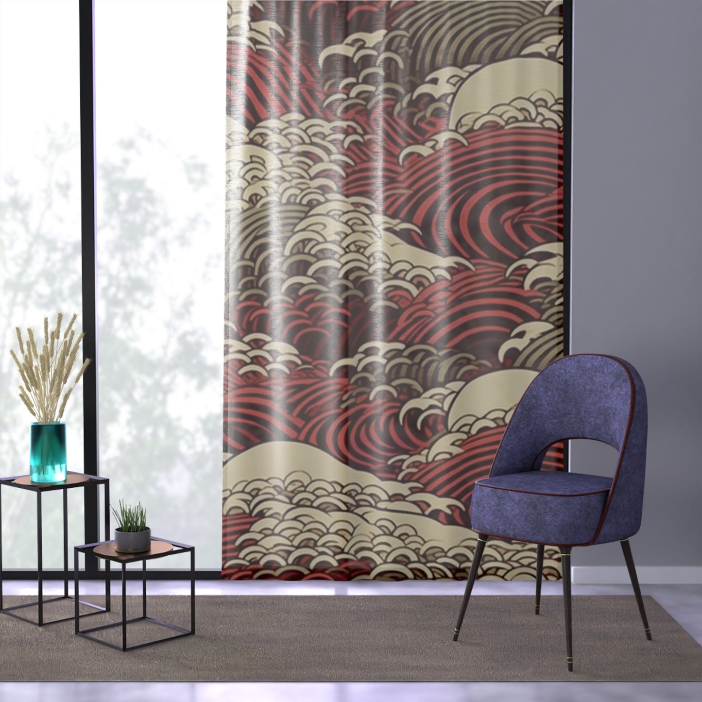 Sheer Window Curtain 50" x 84" Japanese Wave