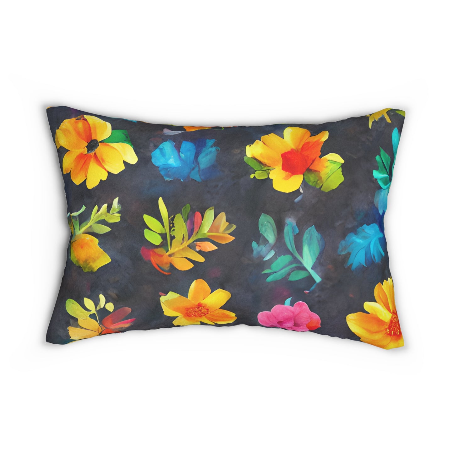Lumbar Pillow With Pillow Insert In Watercolor Flowers Pattern 20"x14"
