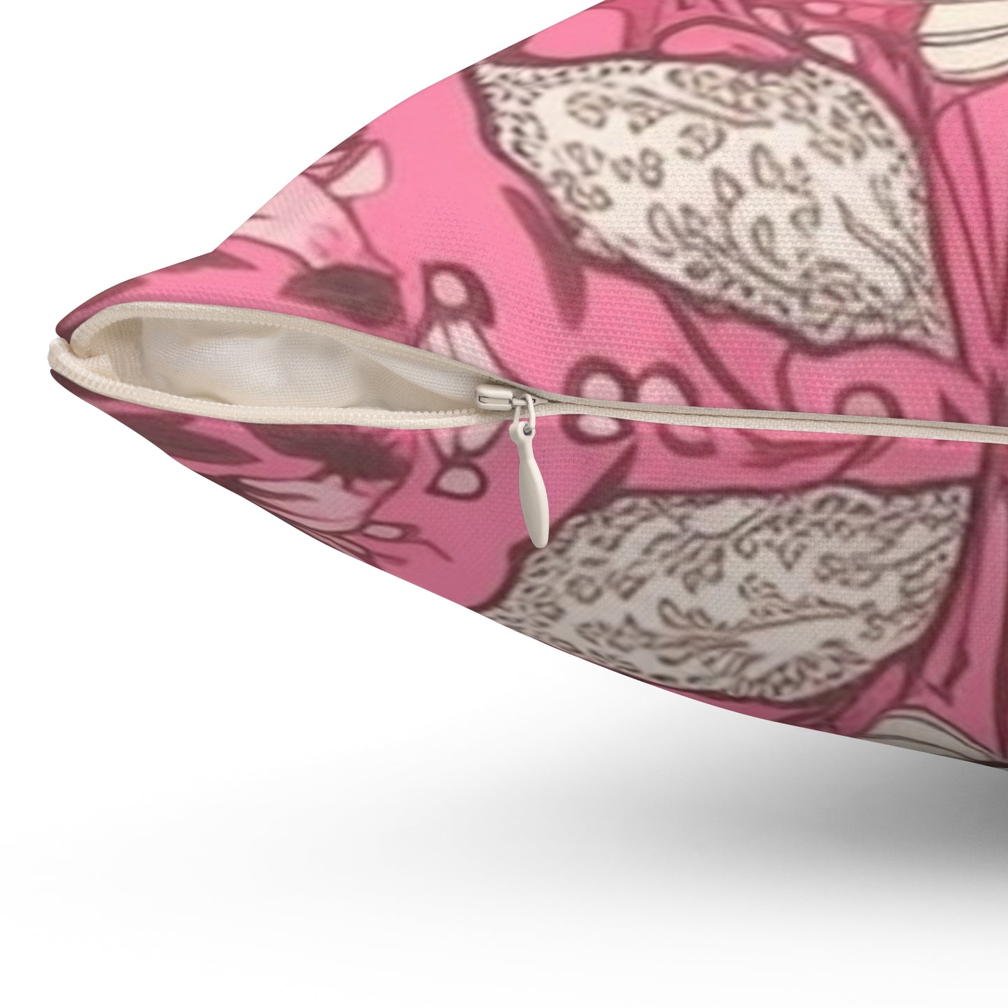Square Pillow Cover With Pillow Insert In Pink Jacobean Pattern