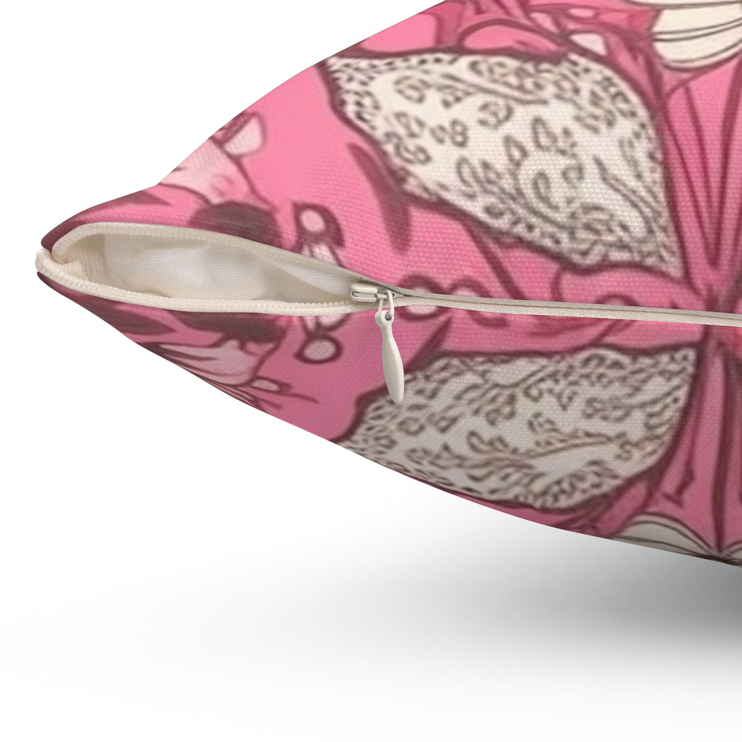 Square Pillow Cover With Pillow Insert In Pink Jacobean Pattern