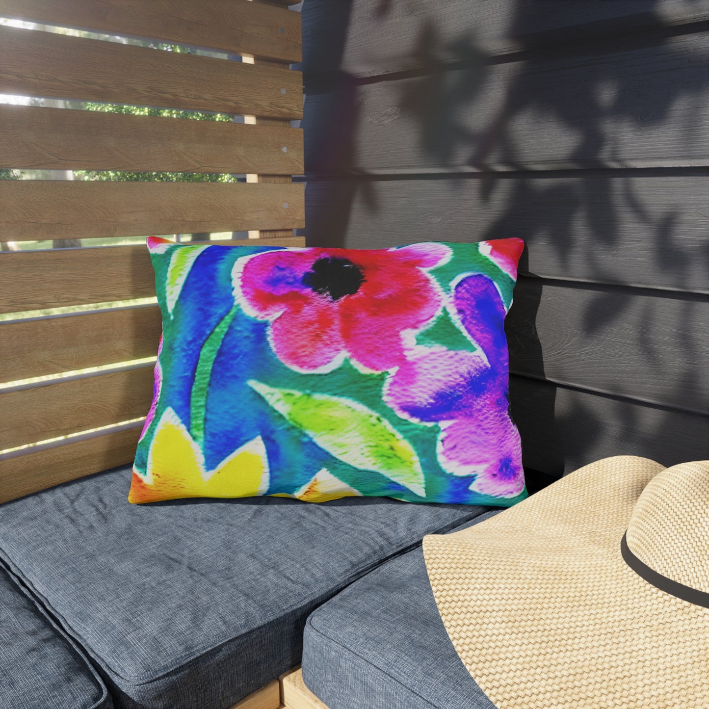 Outdoor Pillow In Watercolor Flowers Pattern
