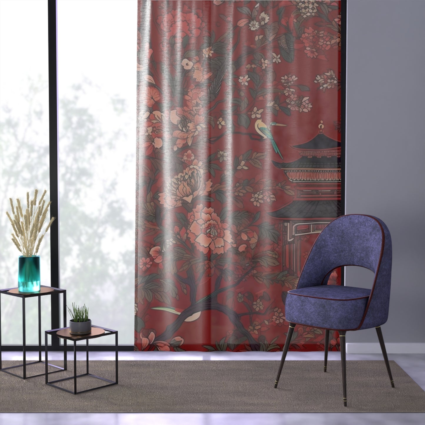 Sheer Window Curtain 50" x 84" Chinoiserie
