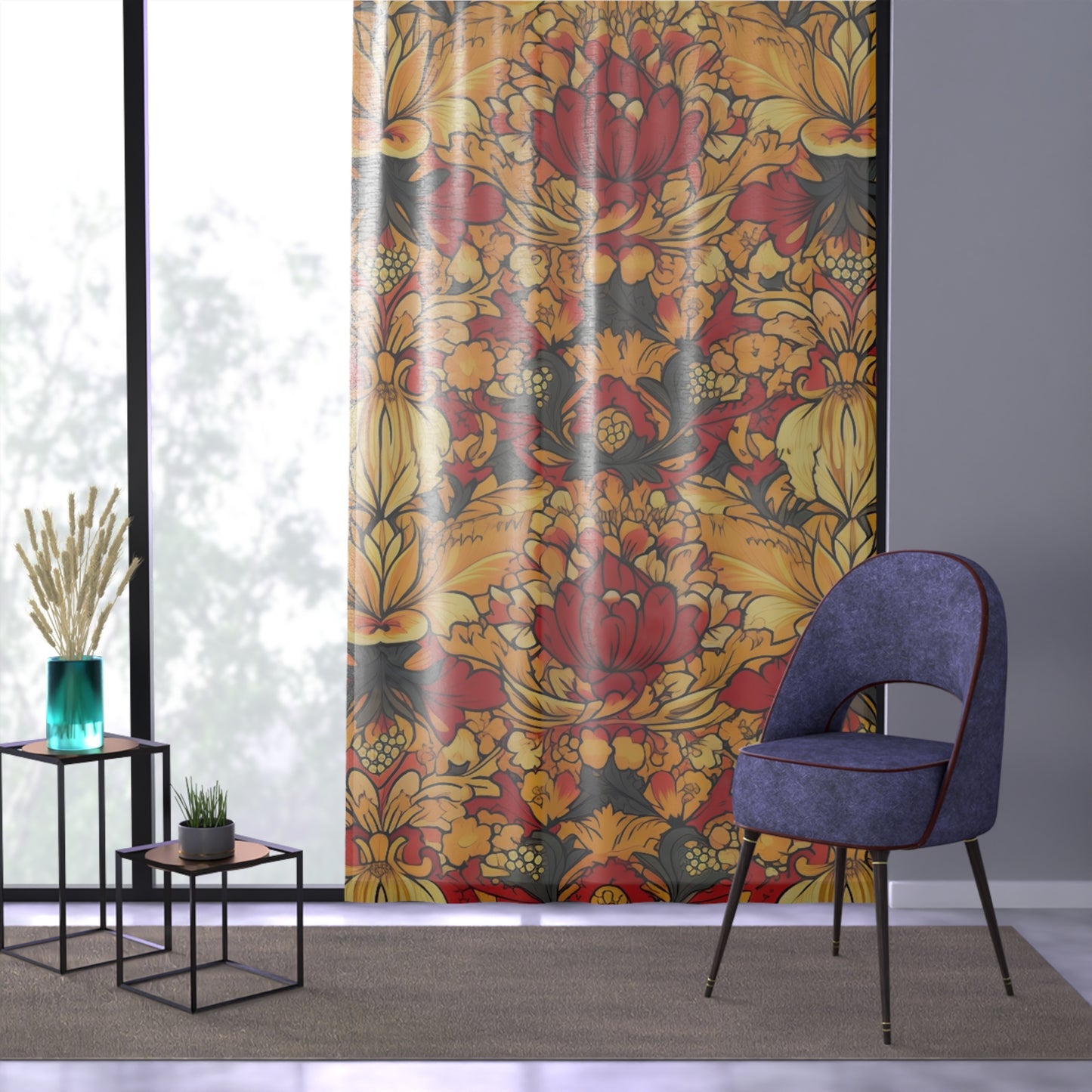 Sheer Window Curtain 50" x 84" Jacobean