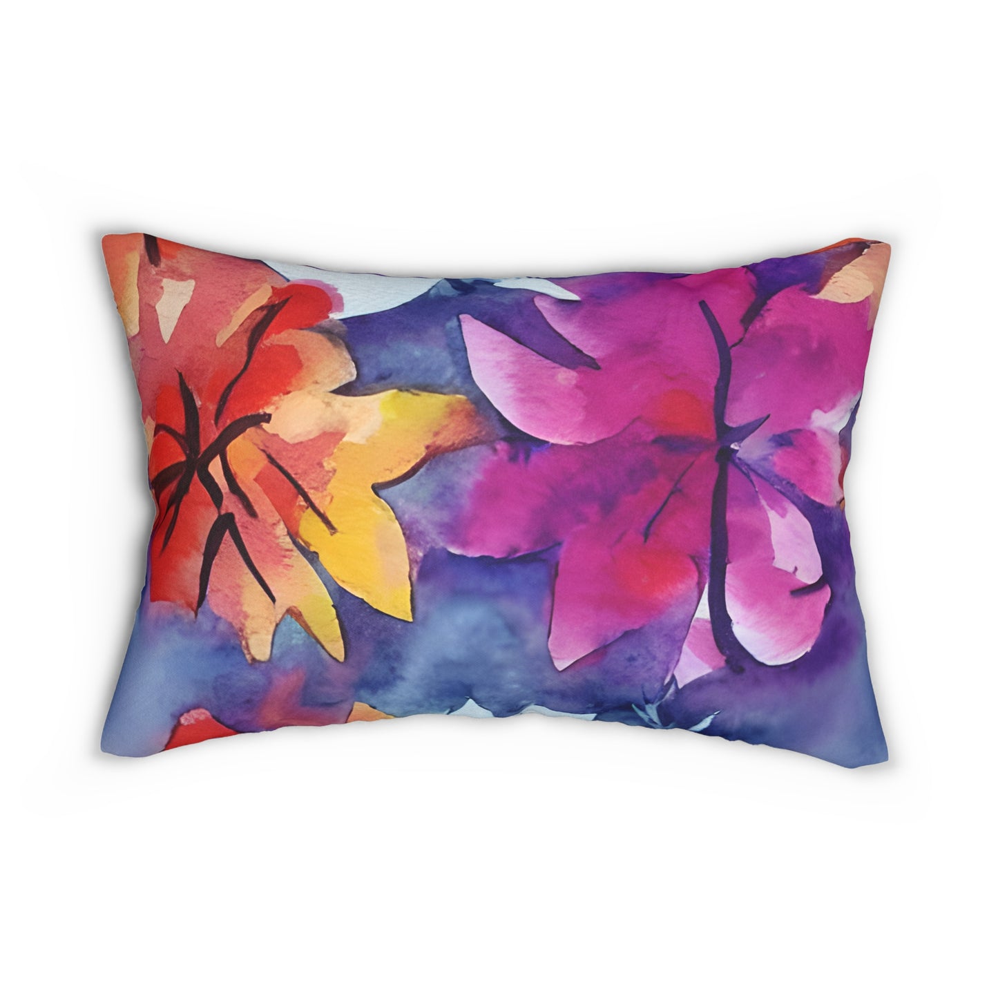 Lumbar Pillow With Pillow Insert In Watercolor Flowers Pattern 20"x14"