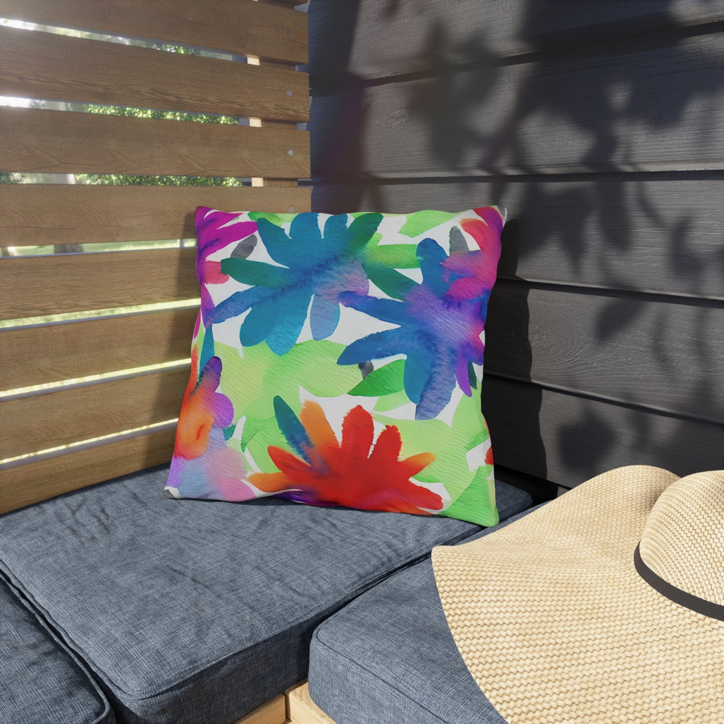 Outdoor Pillow In Watercolor Flowers Pattern