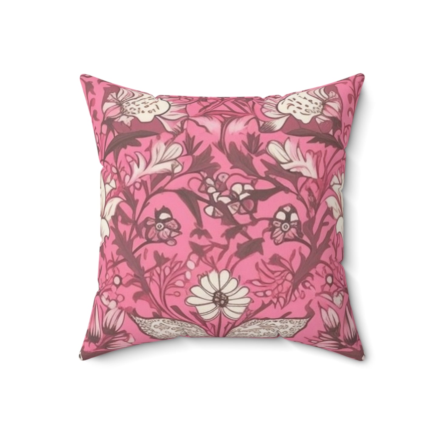 Square Pillow Cover With Pillow Insert In Pink Jacobean Pattern