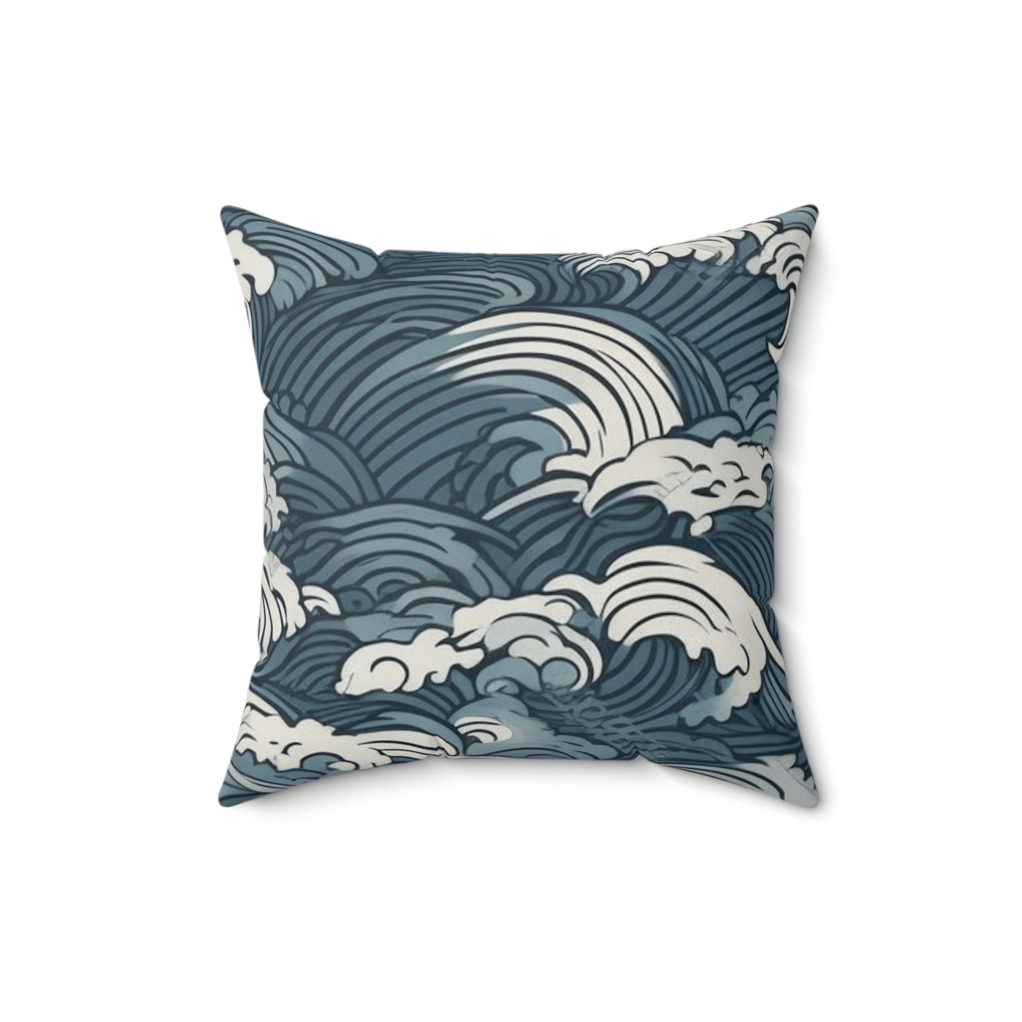 Square Pillow Cover With Pillow Insert In Japanese Wave Pattern