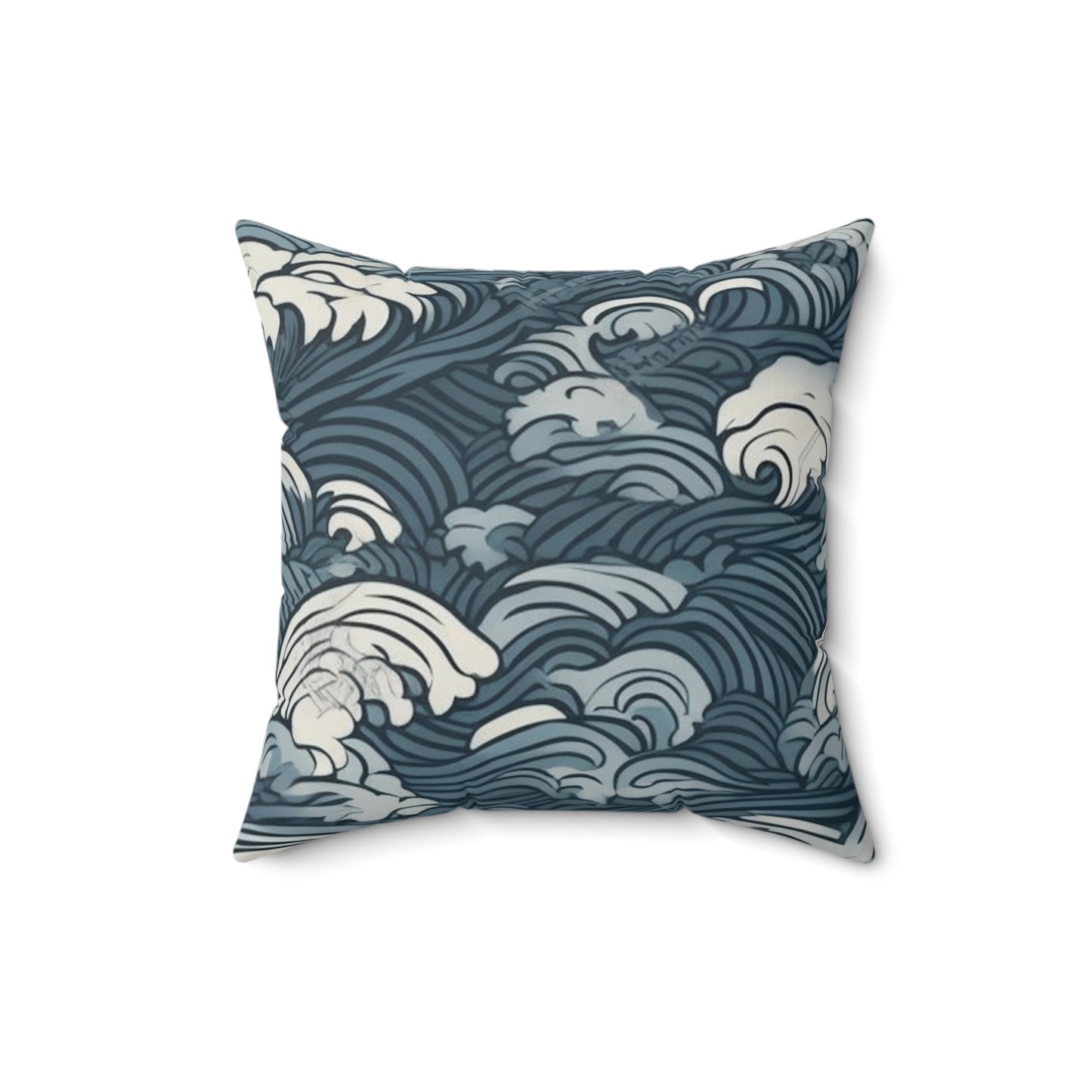 Square Pillow Cover With Pillow Insert In Japanese Wave Pattern