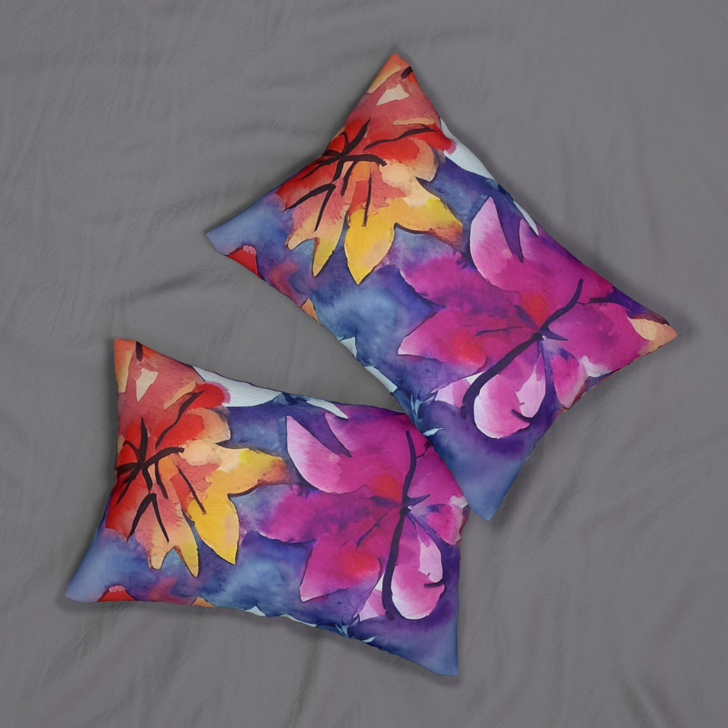 Lumbar Pillow With Pillow Insert In Watercolor Flowers Pattern 20"x14"
