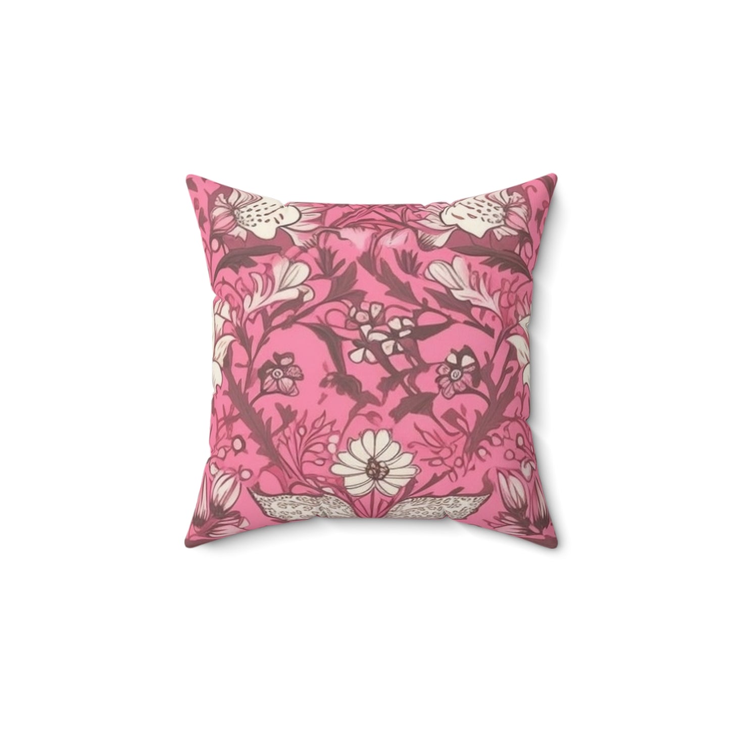 Square Pillow Cover With Pillow Insert In Pink Jacobean Pattern