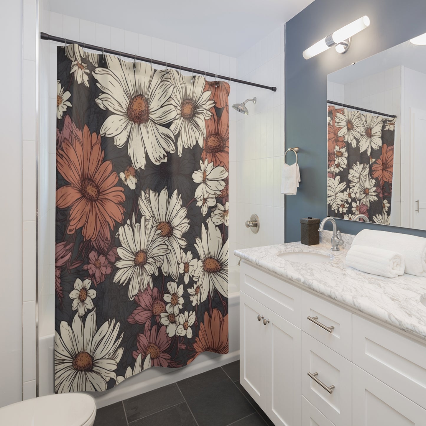 Floral Daisy Pattern Shower Curtain 71" x 74"