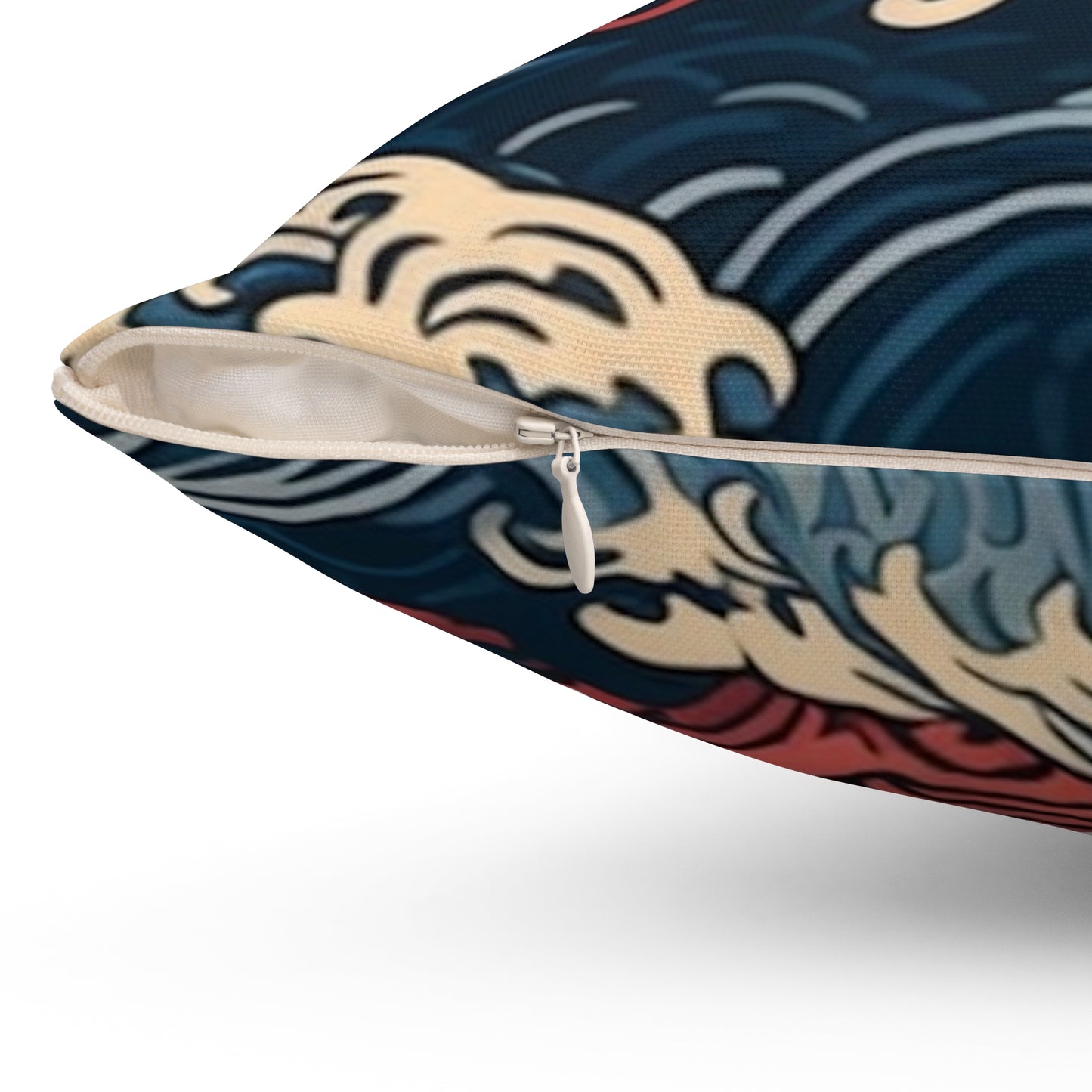 Square Pillow Cover With Pillow Insert In Japanese Wave Pattern
