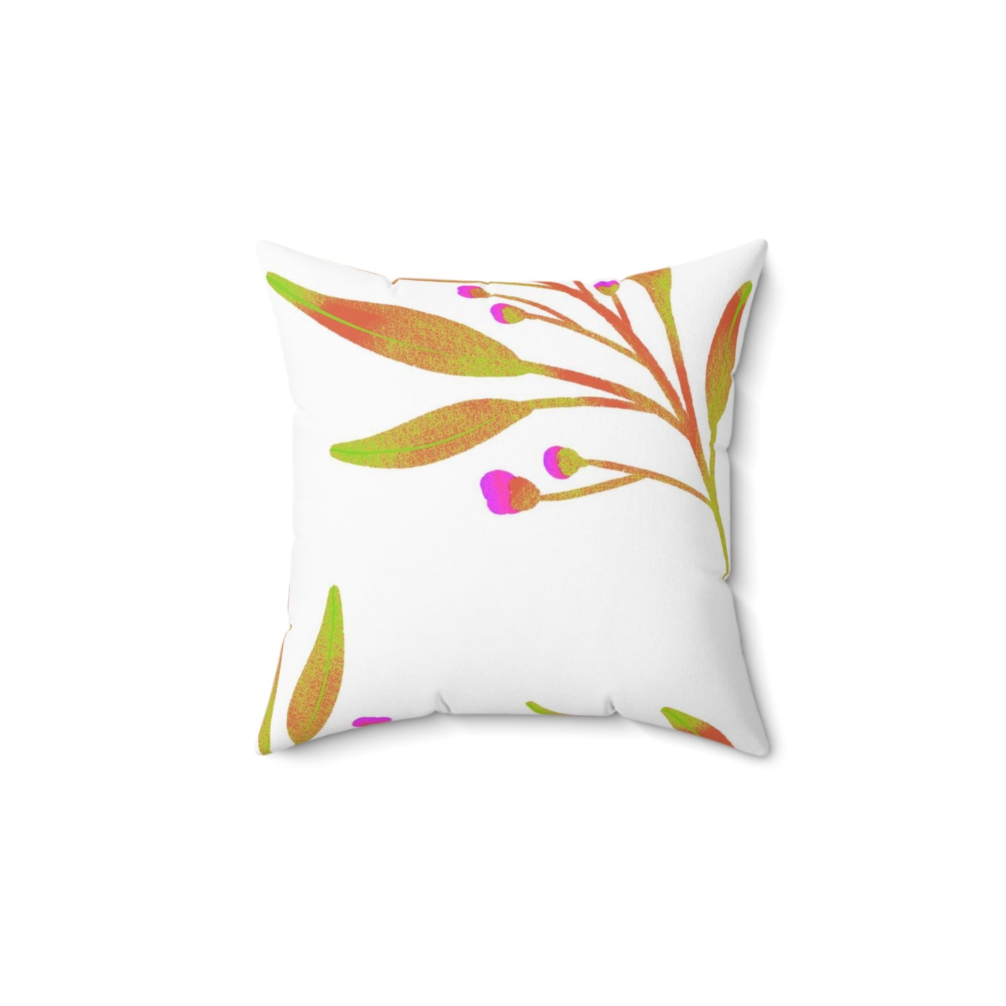 Square Pillow Cover With Pillow Insert In Rusty Leaves Pattern - White