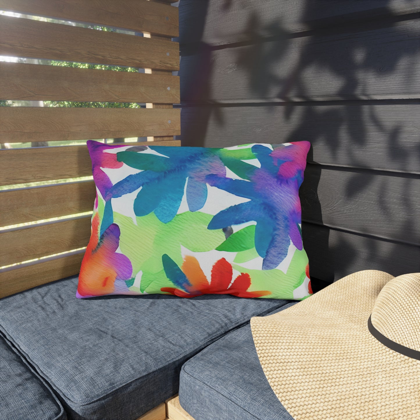 Outdoor Pillow In Watercolor Flowers Pattern