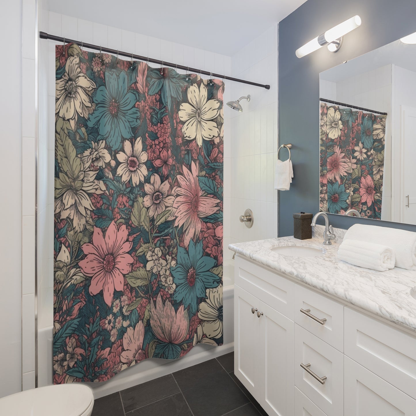 Floral Daisy Pattern Shower Curtain 71" x 74"