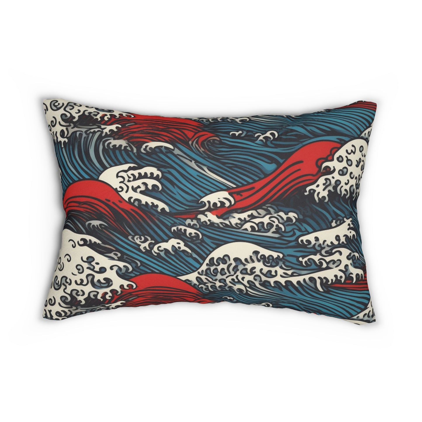 Lumbar Pillow With Pillow Insert In Japanese Wave Pattern 20"x14"