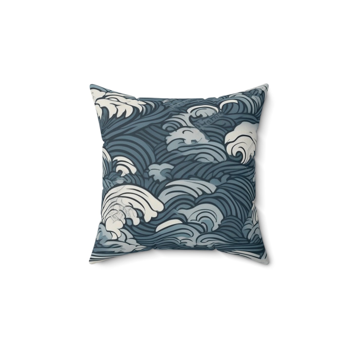 Square Pillow Cover With Pillow Insert In Japanese Wave Pattern