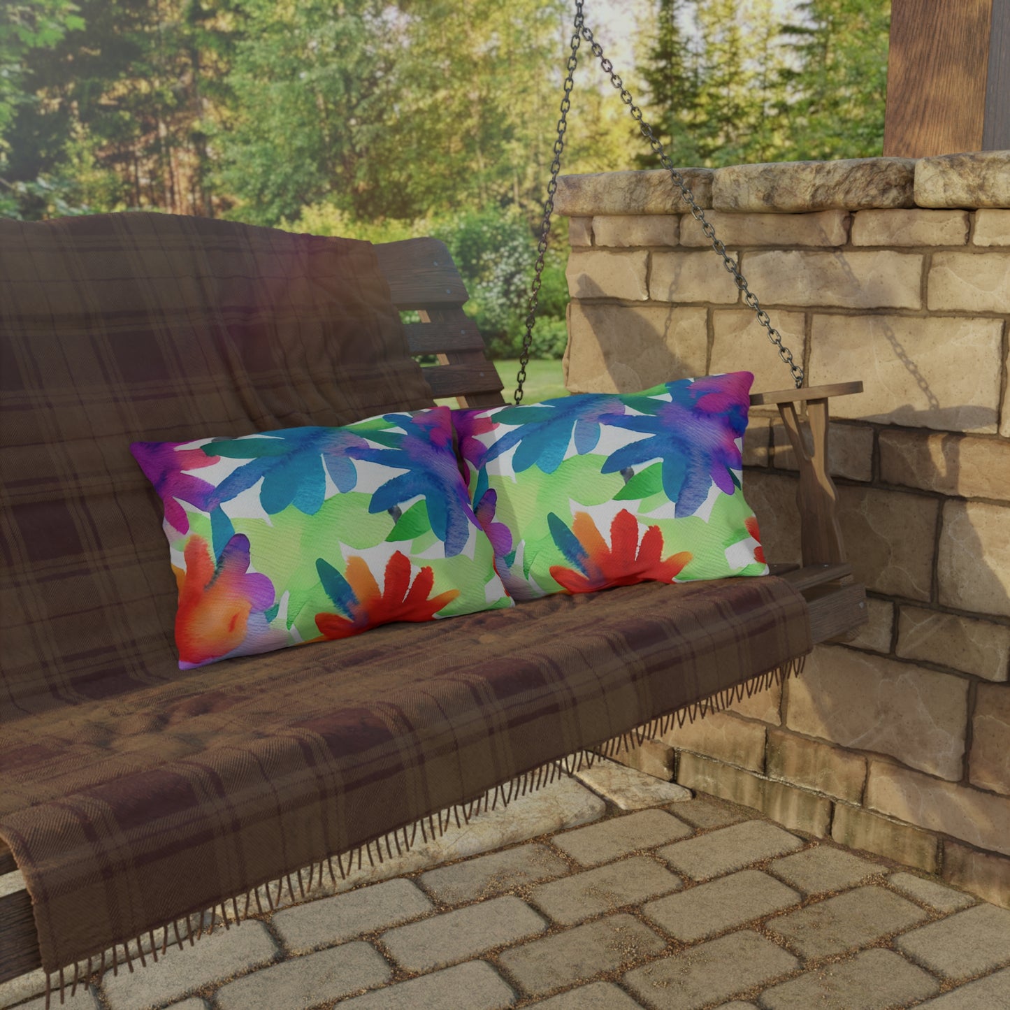 Outdoor Pillow In Watercolor Flowers Pattern