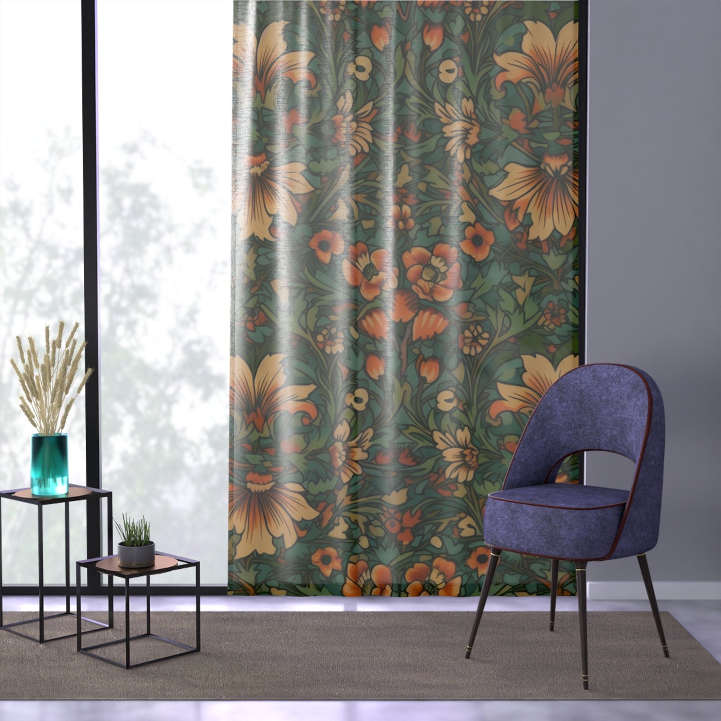 Sheer Window Curtain 50" x 84" Jacobean