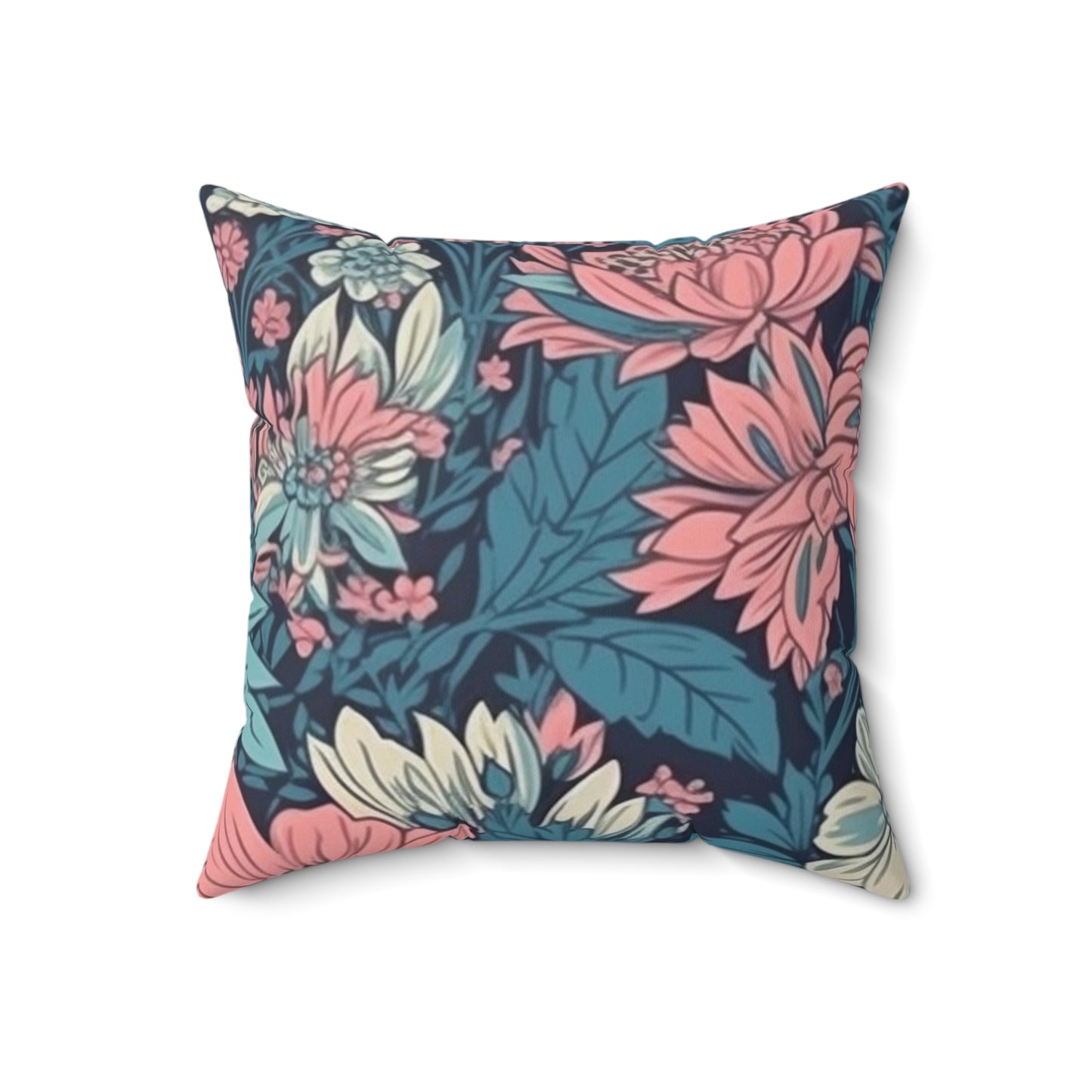 Square Pillow Cover With Pillow Insert In Pink & Blue Floral Daisy Pattern