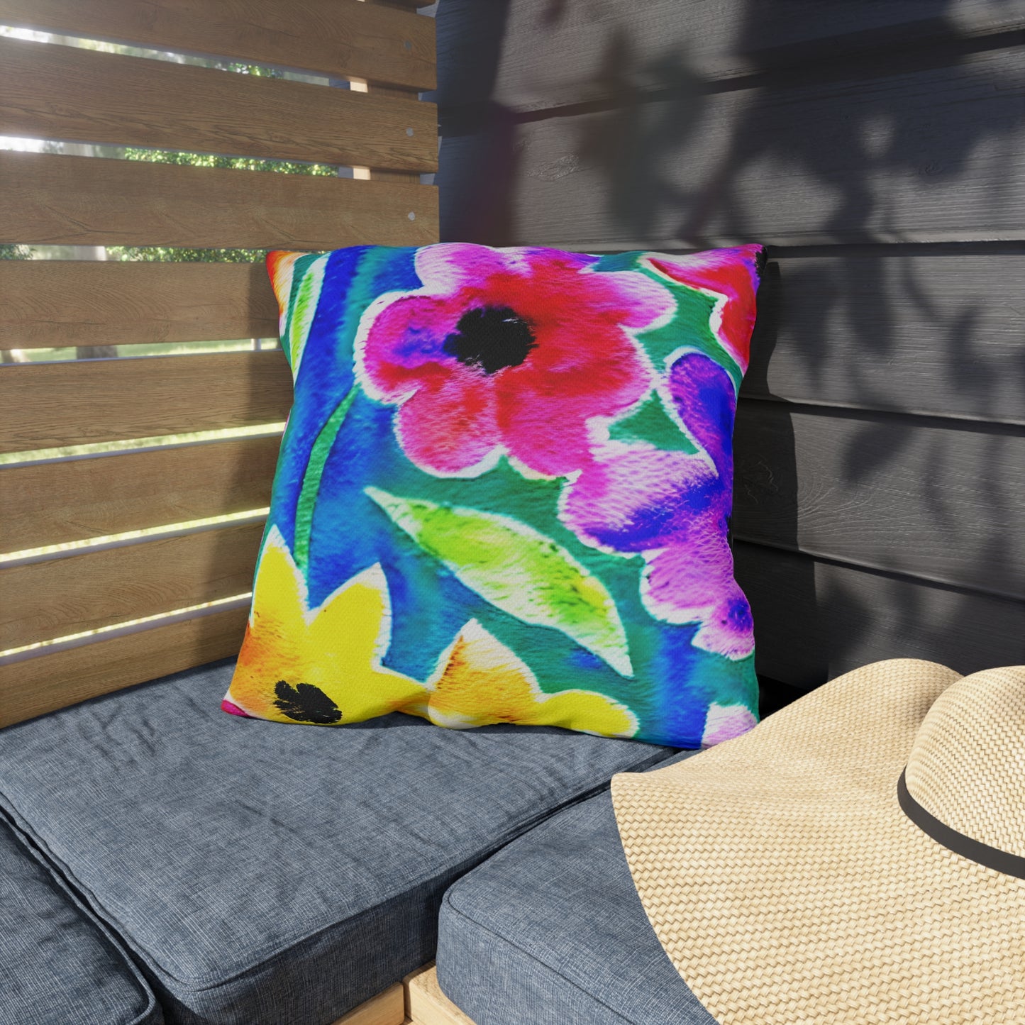 Outdoor Pillow In Watercolor Flowers Pattern