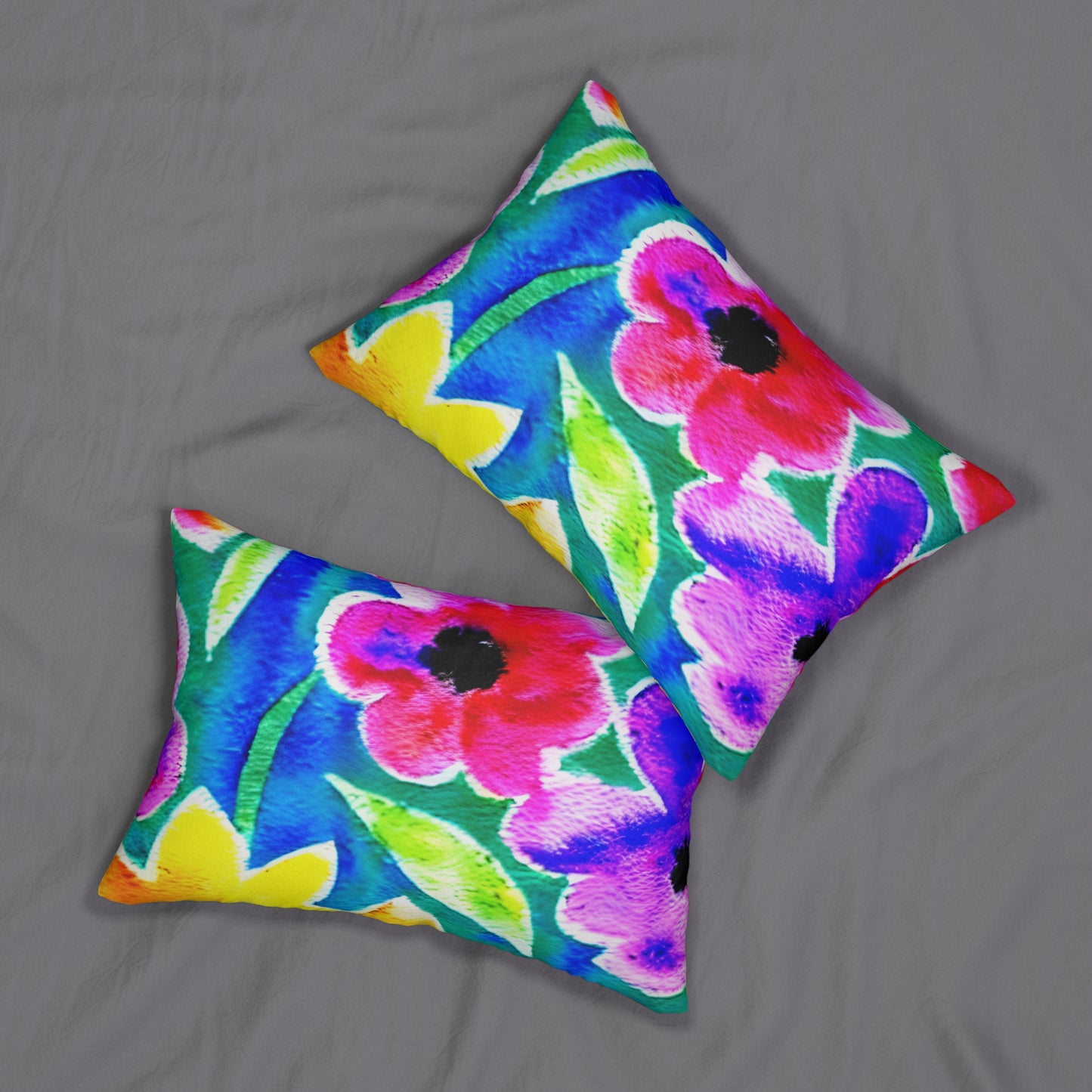 Lumbar Pillow With Pillow Insert In Watercolor Flowers Pattern 20"x14"
