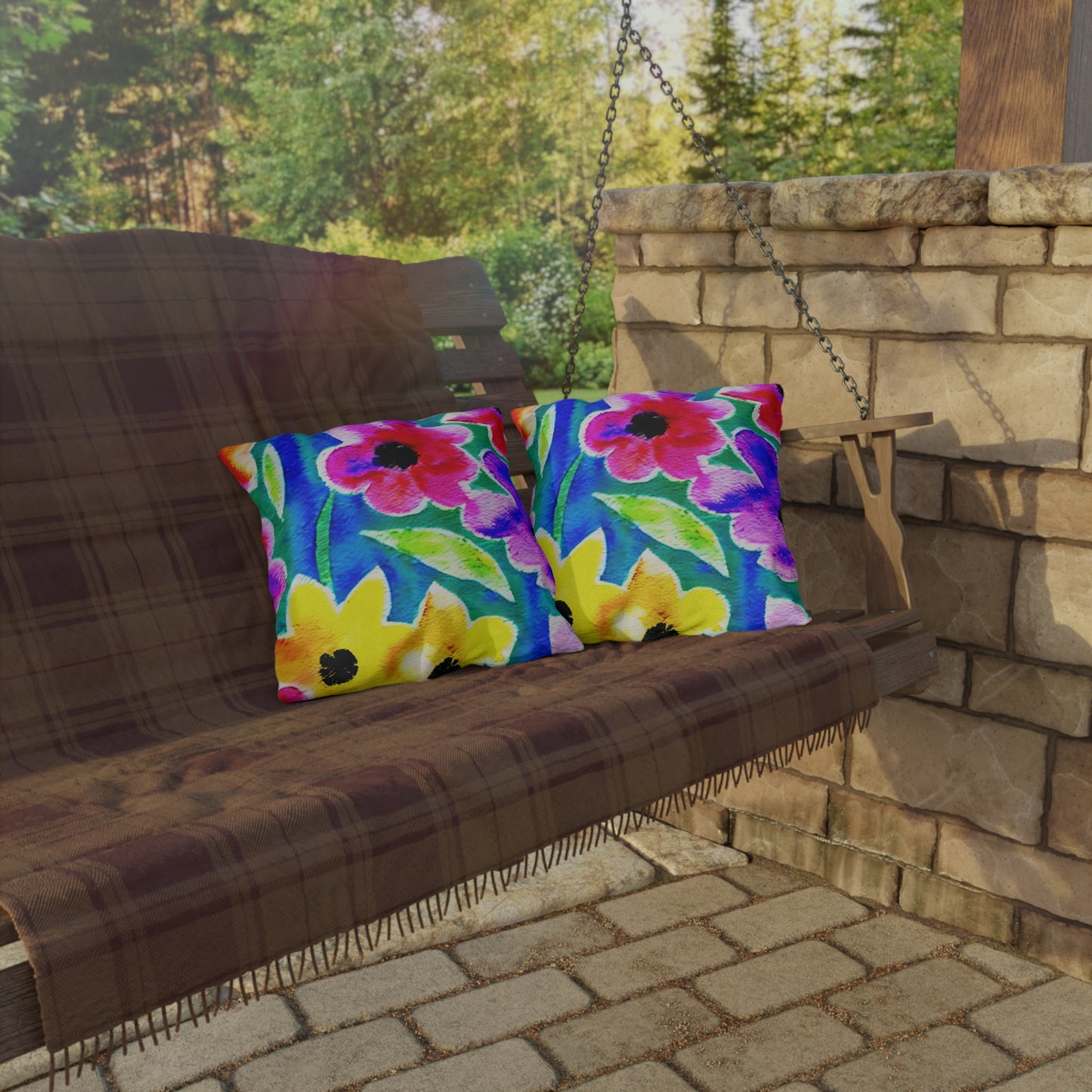 Outdoor Pillow In Watercolor Flowers Pattern