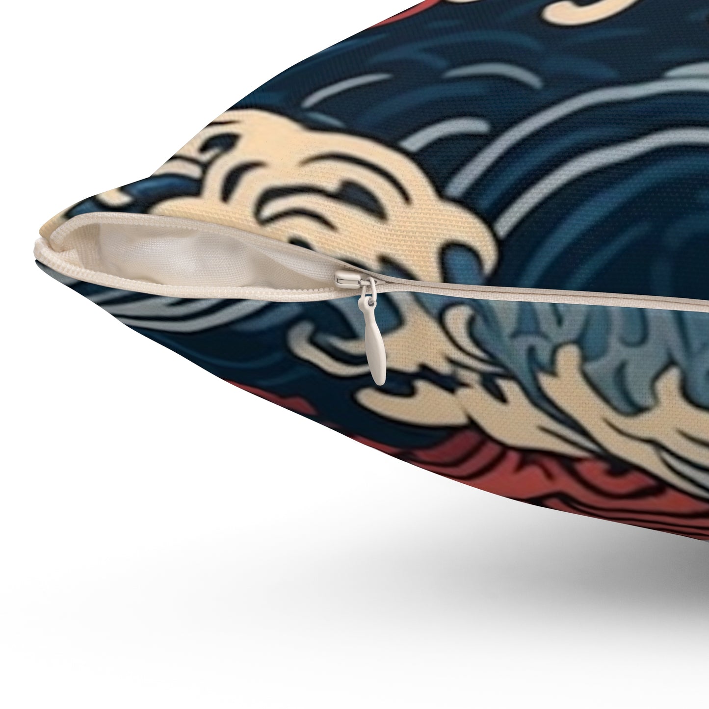 Square Pillow Cover With Pillow Insert In Japanese Wave Pattern