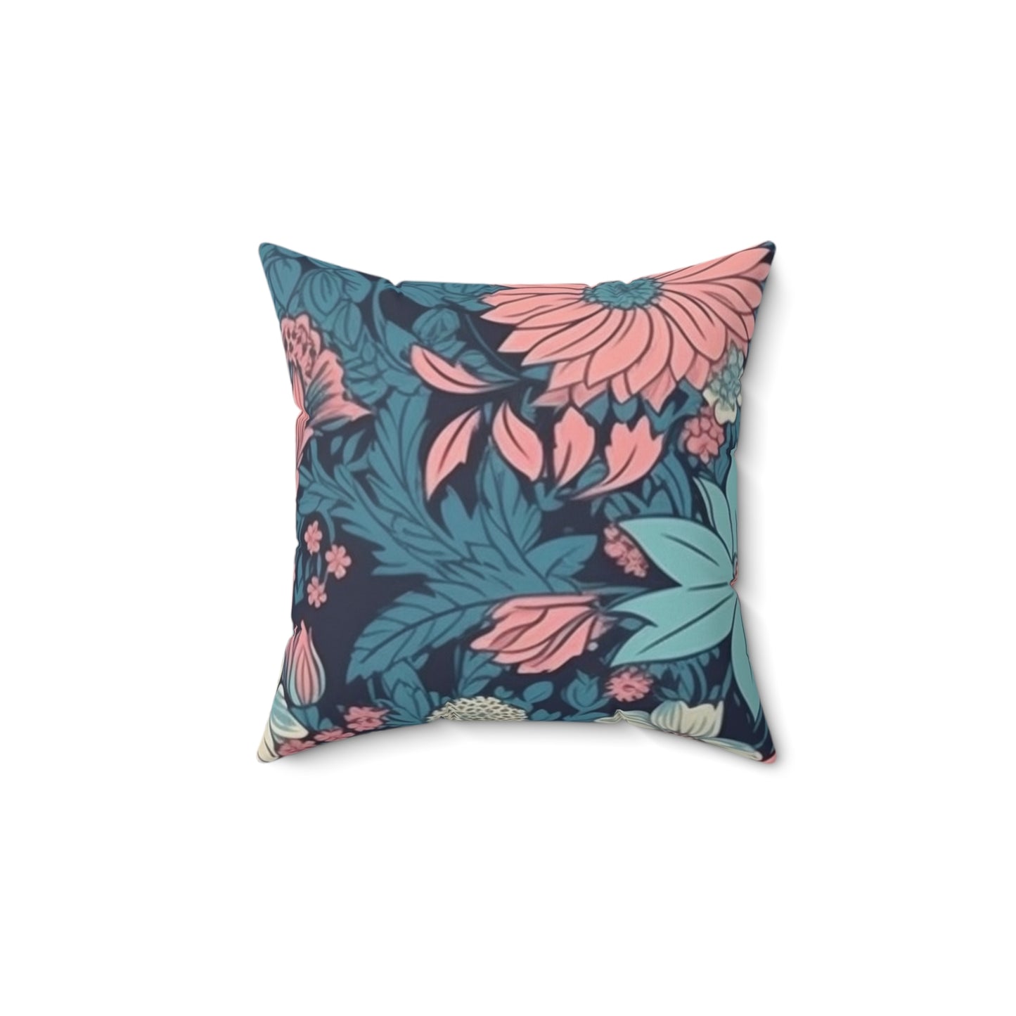 Square Pillow Cover With Pillow Insert In Pink & Blue Floral Daisy Pattern