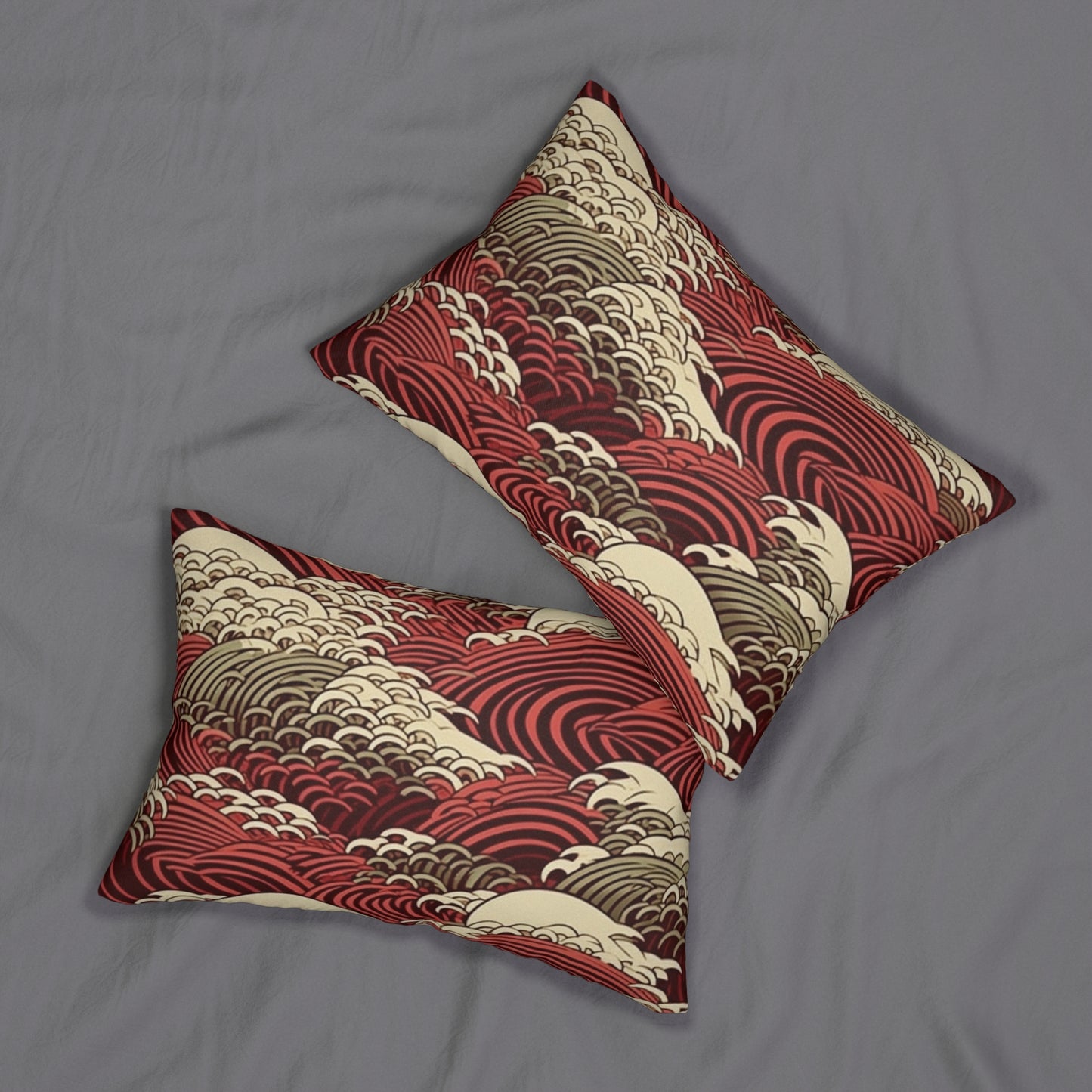 Lumbar Pillow With Pillow Insert In Japanese Wave Pattern 20"x14"