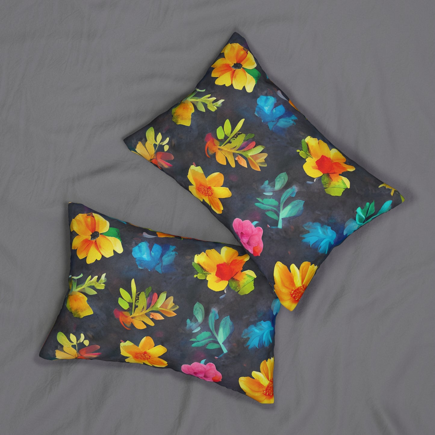 Lumbar Pillow With Pillow Insert In Watercolor Flowers Pattern 20"x14"