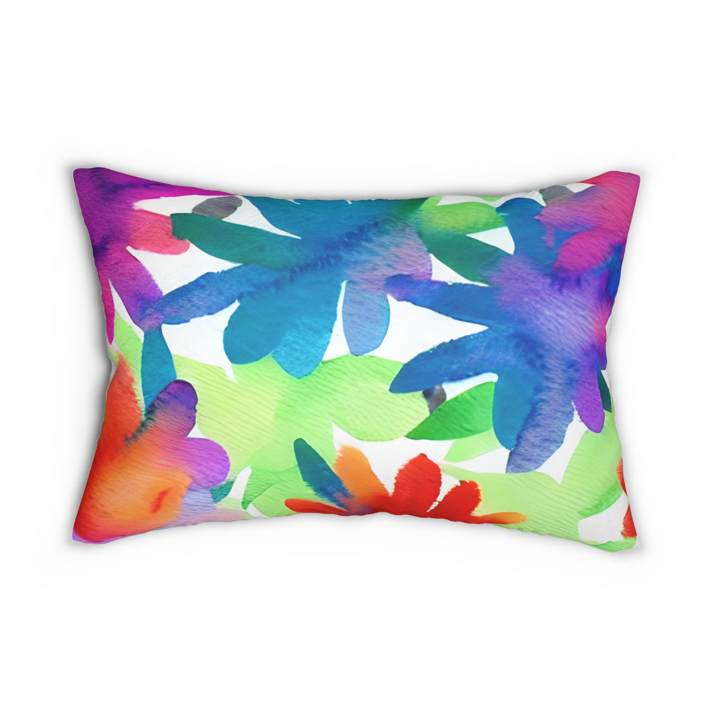 Lumbar Pillow With Pillow Insert In Watercolor Flowers Pattern 20"x14"