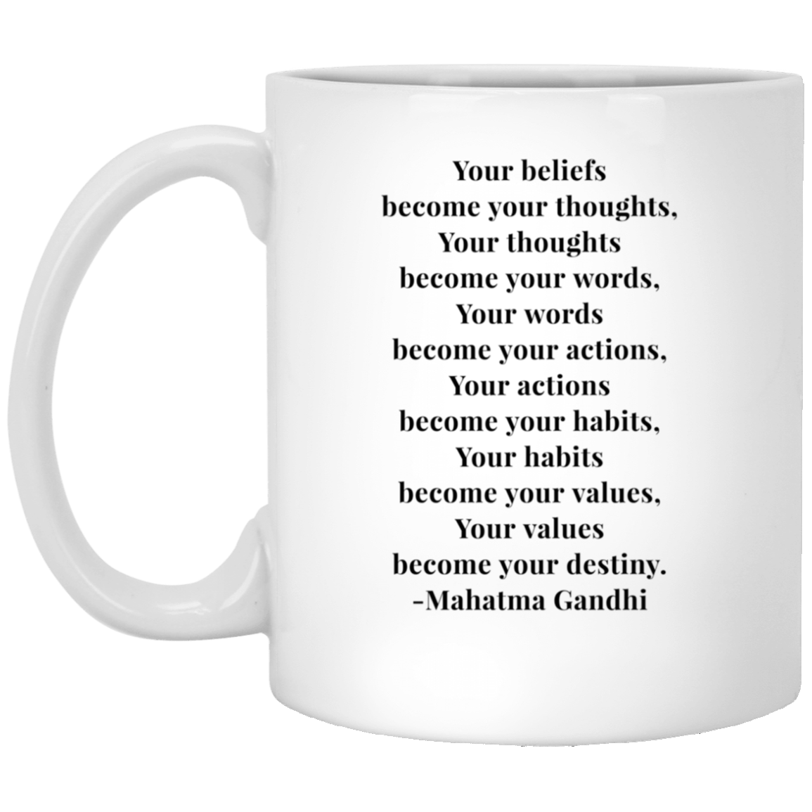 Mahatma Gandhi Quote - Your Beliefs Become Your Thoughts Mug