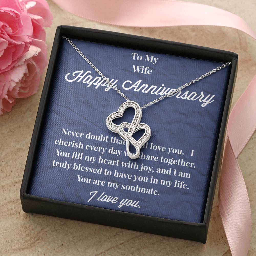 Happy Anniversary To My Wife Double Hearts Necklace - Wedding Anniversary Gift - Necklace for Wife