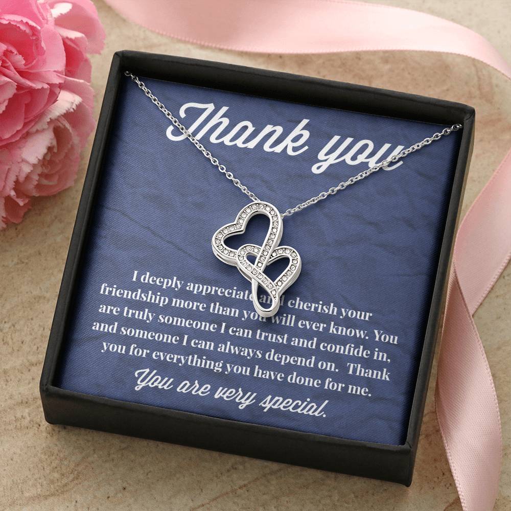 Thank You Double Hearts Necklace - Thank You Gift - Necklace for Friend