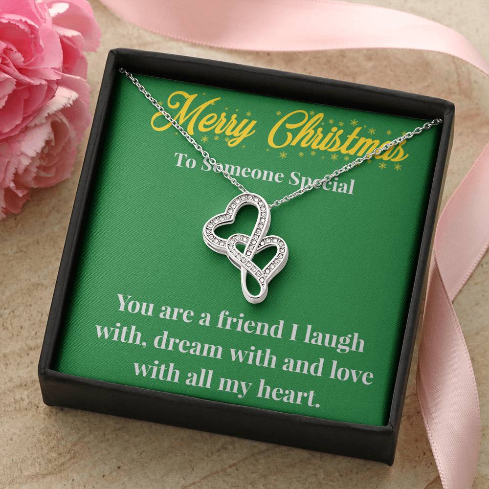 Merry Christmas To My Friend Double Heart Necklace - Gift for Friend - Necklace for A Friend