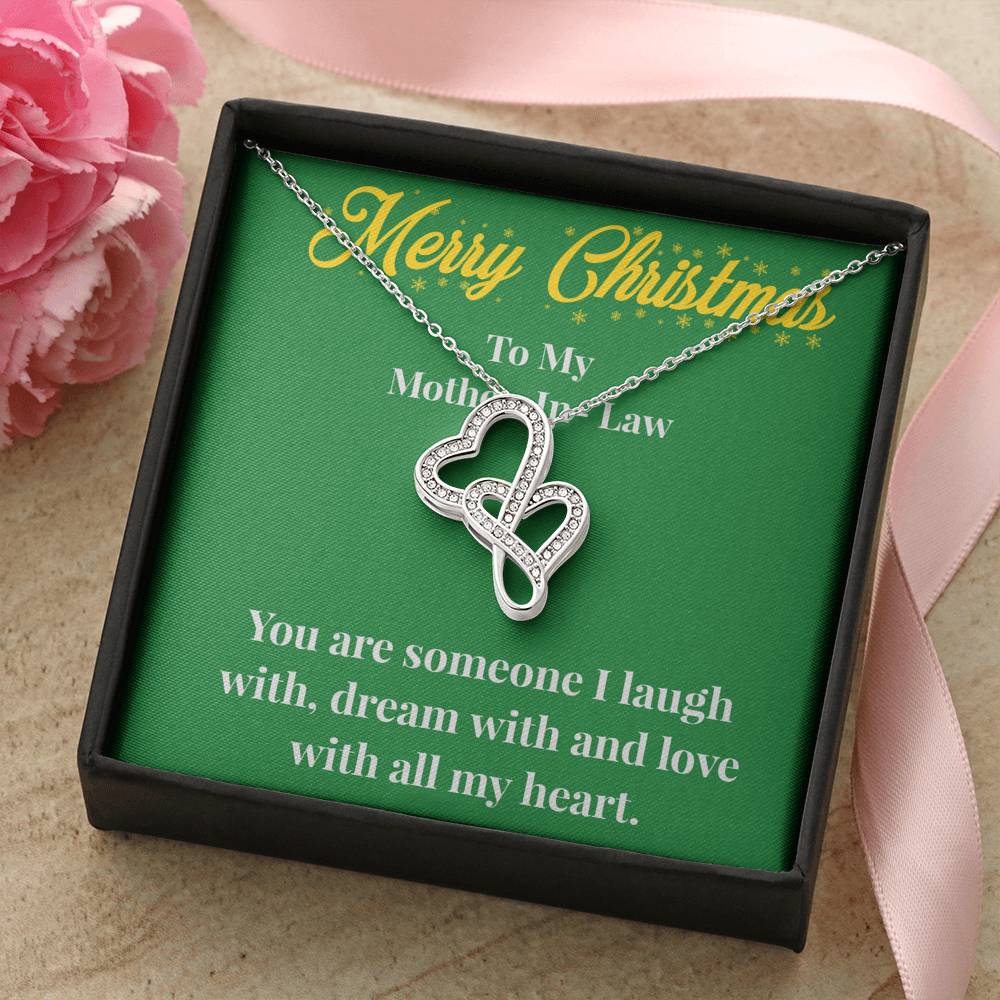 Merry Christmas To My Mother-In-Law Double Heart Necklace - Gift for Mother - Necklace for Mother-In-Law