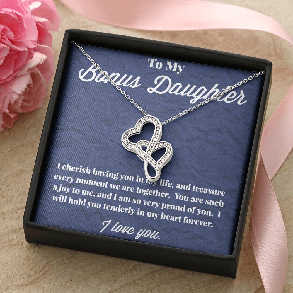 To My Bonus Daughter Double Hearts Necklace, Stepdaughter Necklace, Bonus Daughter Jewelry, Nonbiological Daughter Necklace