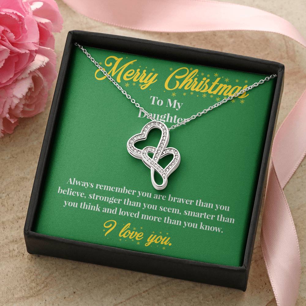 Merry Christmas to My Daughter - Double Hearts Necklace - Christmas Gift for Daughter - Necklace for Daughter